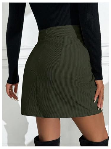 SOLY HUX Women's High Waisted Mini Corduroy Skirt Split Hem Business Casual Ribbed Knit Skirts2