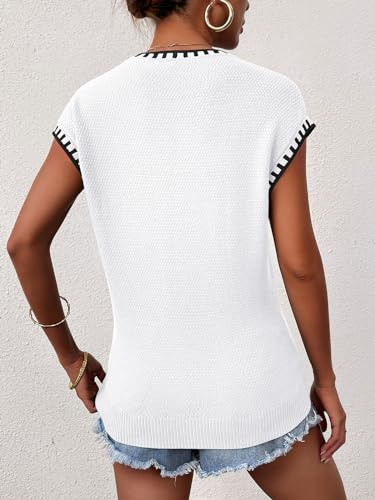 Image of Cap Sleeve Sweater Tops for Women 2026 Knit Summer Sleeveless Tank Vest | Slim Fit, Trendy Color Block, Soft, Skin-Friendly, Strechy, Lightweight, Breathable, Casual Daily Wear
