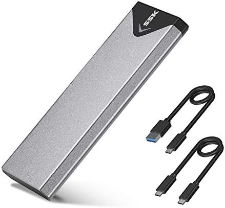 SSK Aluminum M.2 NVME SATA SSD Enclosure Adapter, USB 3.2 Gen 2 (10 Gbps) to NVME PCI-E SATA M-Key/(B+M) Key Solid State Drive External Enclosure Support UASP Trim for NVME/SATA SSDs 2242/2260/2280