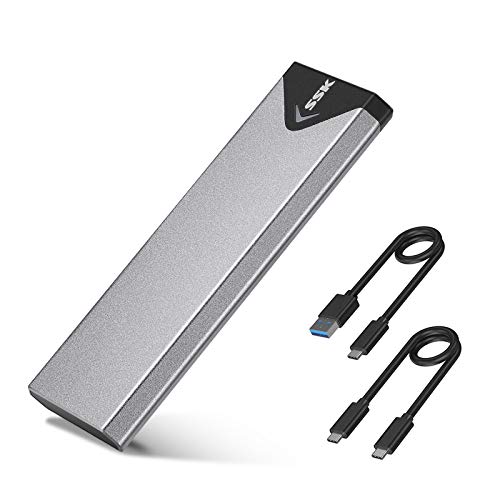 SSK Aluminiowy adapter obudowy M.2 SSD, USB 3.2 Gen 2 (10 Gb/s) do NVME PCI-E SATA M-Key/(B+M) Key Solid State Drive Zewnętrzna obudowa obsługuje UASP Trim dla dysków SSD NVME/SATA 2242/2260/2280