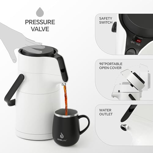 Image of IDEUS Thermal Coffee Carafe 74oz (2,200ml), Stainless Steel Double Wall Insulated Vacuum Flask, Water Jug Coffee Server and Beverage Dispenser, Heat and Cold Retention (White, 74oz (2,200ml))