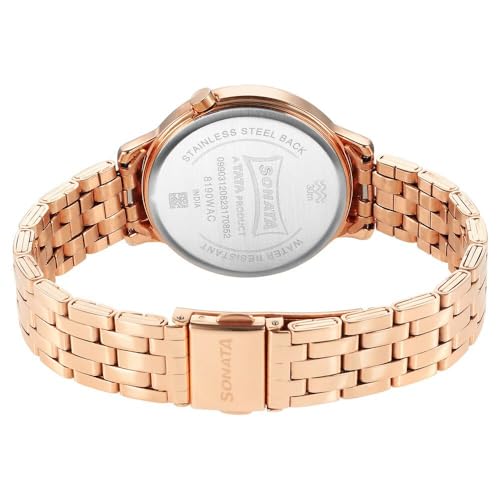 Image of Sonata Unveil Quartz Analog Rose Gold Dial Metal Strap Watch for Women-8190WM01