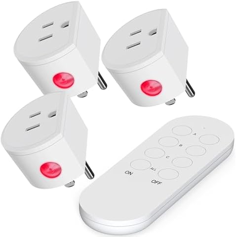 Wireless Remote Control Outlet Switch, SURNICE Mini Remote Light Switch 10A/1200W for Christmas Lights, Up to 130 FT Long Range, FCC and ETL Certified, 3 Expandable Outlets + 1 Remote Cover