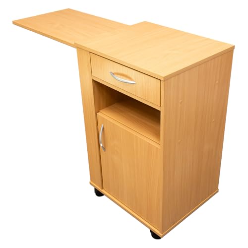 KESSLER PRO Nachttisch mit Schublade und 4 Rollen Patientenbett-Schrank mobil mit Bremsen ideal für Pflege Reha Krankenhäuser & Zuhause Buche