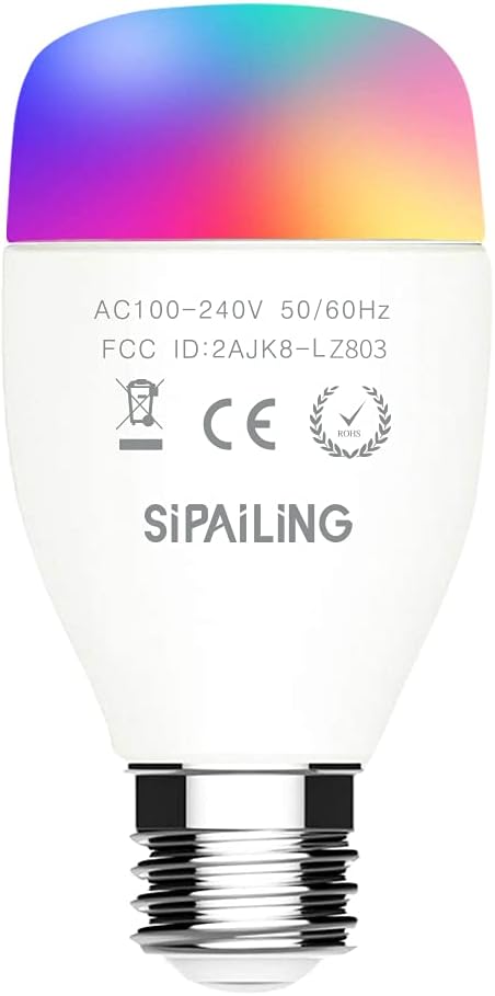 SIPAILING Smart Light Bulb WiFi Smart Bulbs Dimmable Multicolor LED Bulb Work with Alexa Google Home and IFTTT(No hub Required), E27 7W RGBW Color Changing Bulb (1 Pack)