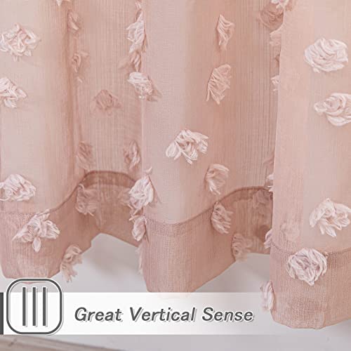 Mysky Home Pom Pom Pink Sheer Curtains For Bedroom Light Filtering Semi-Sheer Curtains For Nursery Girls Kids Room Rod Pocket Boho Voile Window Draperies Dusty Pink 52 X 95 Inch 2 Panels #TOP4