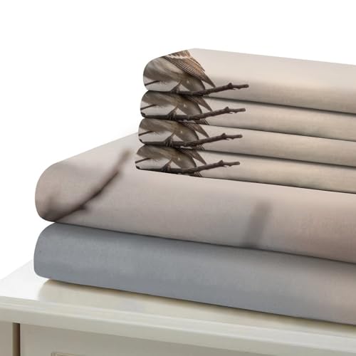 Housse de couette oiseau perché 3D en microfibre anti-décoloration lit double 200x200