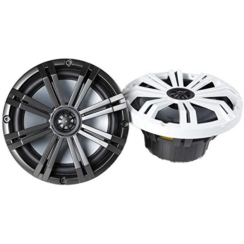 Kicker KM8 8-INCH (200mm) Marine Coaxial Speakerswith 1 tweeters,LED Charcoal and White Grilles,4-OHM