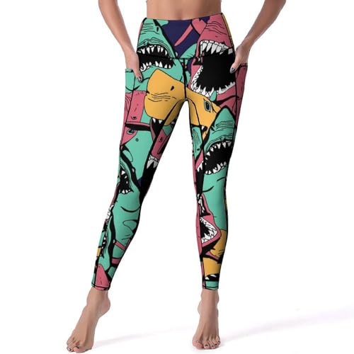 Pantalon de sport requins colorés legging femmes aux finitions soignées pour fitness S