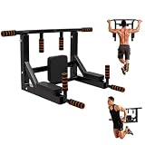 Barra di trazione da parete 2 in 1 e stazione di sollevamento pesi, stazione multifunzione per casa, supporto per sacco da battito e cinghie TRX, 8 tasselli di espansione, carico massimo 200 kg, nero