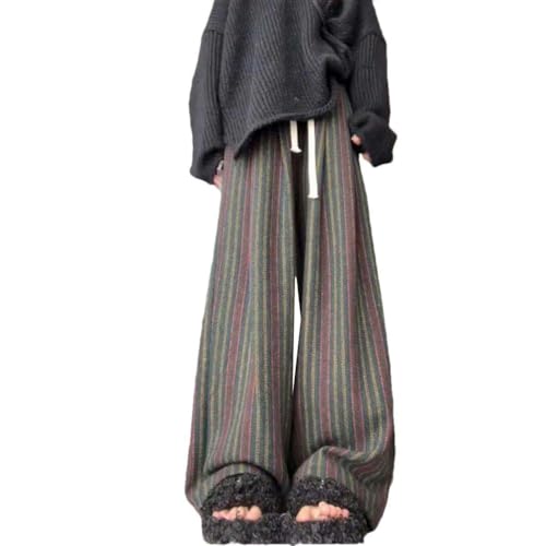 Pantalon rayé style paresseux à jambes larges et taille haute élastique