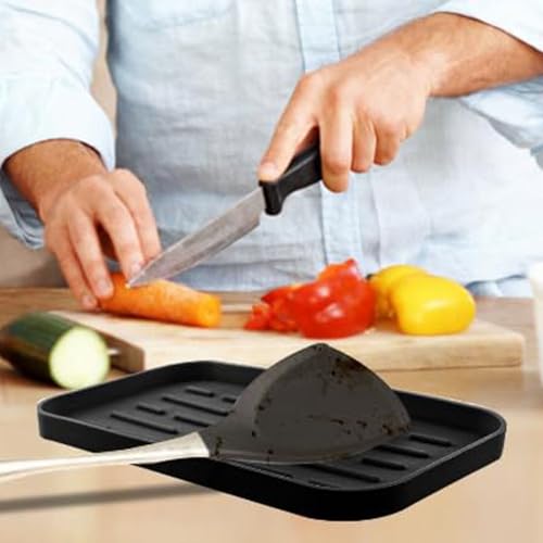 Silicone Spoon Rest (Gray) - Functional, Heat Resistant Utensil Holder for Kitchen Countertop - Non Slip, Easy to Clean, Multifunctional - Image 3