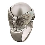 Anillo de Perlas de Mariposa Chapado en Oro Blanco de 14 Quilates con Incrustaciones de circonita cúbica AAA con Perlas cultivadas de Agua Dulce seleccionadas a Mano, Anillo de Compromiso clásico de