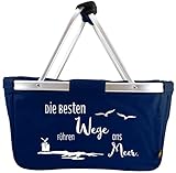 Mein Zwergenland faltbarer Einkaufskorb Maritim, Die besten Wege führen ans Meer, Korb klappbar 28 L, Faltkorb in Navy