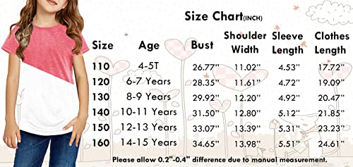 Ebifin Girls Casual Short/Long Sleeve T Shirts Kids Loose Soft Striped Color Block Tunic Tops, Tees Blouses Size 4-15 Years B-Pink #TOP3