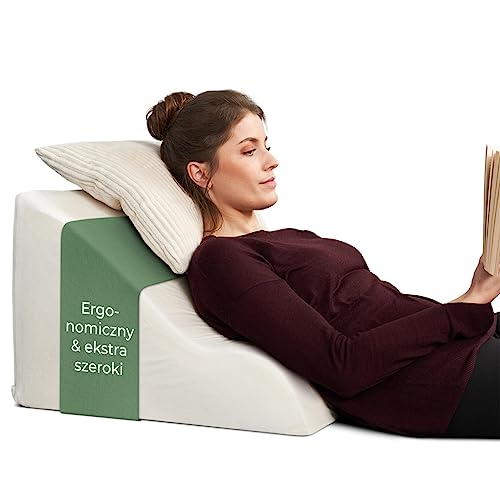 WELL B4 Ergonomisk läskudde för säng och soffa, BRED, MEDELVIKTIG - Bekväm ryggkudde med minnesskum - Refluxkudde, kilkudde säng, sängkudde ryggstöd sittande och liggande,vit