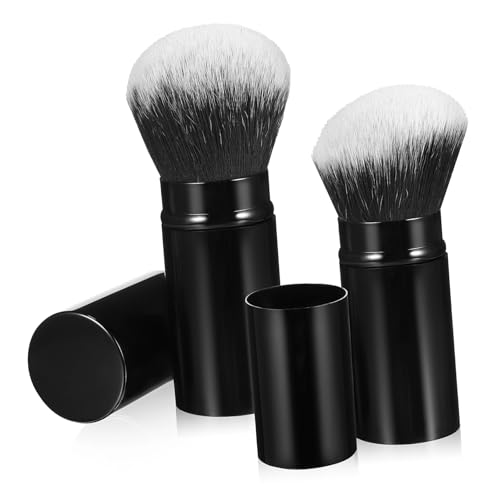 TOVINANNA 2個伸縮式フェイスメイクブラシ 薄型アルミ製カバー付 ソフト採用 携帯便利で持ち運びやすい化粧道具