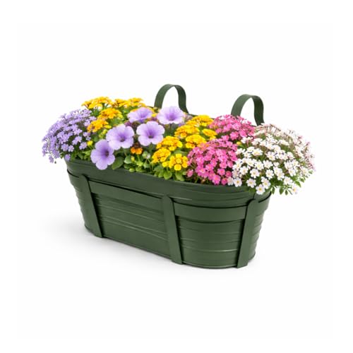 MOHOME Fioriera da Balcone Per Ringhiera Porta Vaso Verde 33x14x15 Cm Rimovibile Metallo Balconiera Portafiori Supporto Per Piante Terrazzo Giardino Parapetto Salvaspazio