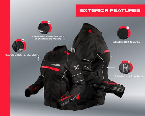 Image of Axor Diva Riding Jacket MaxTec 600-D Textile for Women equipped with -Tech C.E. level 2 protectors at the elbows /shoulders /back and high tenacity mesh fabric for maximum ventilation-Black Red-L