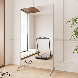 brisafe Home Gym Mirror 360° Swivel on Wheels, 67″ X 40″ Extra Large Full Body Rolling for Yoga, Nano Film Super Lightweight Unbreakable Full Length Mirror, White, 9.5 lbs