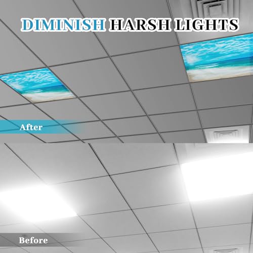 Image of VIHOSE 4 Pcs 2 x 2 Feet Fluorescent Light Covers for Ceiling Lights Classroom Magnetic Light Filters for Reducing Harsh Glare Flicker for Office Classroom Home Drop Ceiling(Wave)