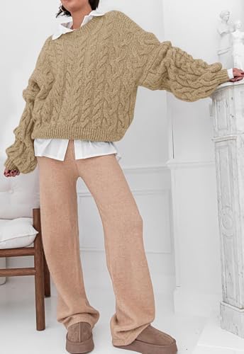 Image of PRETTYGARDEN Womens Sweaters Spring 2026 Cable Knit Long Sleeve Crewneck Oversized Sweater Chunky Pullover Loose Outfits