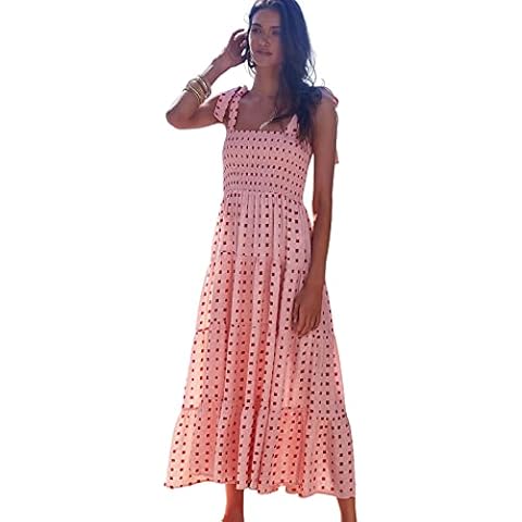 Vestido largo mujer Fotormt sin mangas fruncido cintura elástica Cover