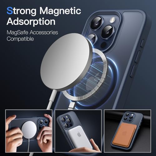 Image of JETech Magnetic Cover Case for iPhone 15 Pro Max 6.7-Inch Compatible with MagSafe, Translucent Matte Back Slim Shockproof Phone Cover (Storm Blue)