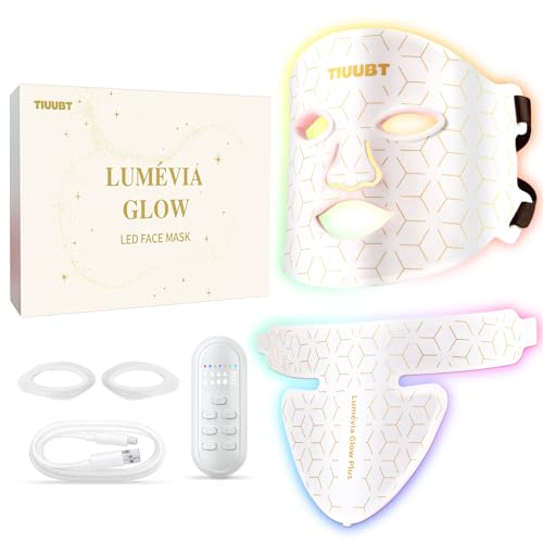 LED Maske Gesicht & Hals, Rotlicht Gesichtsmaske mit Nahinfrarot, Red Light Face Mask aus flexiblem Silikon, verstellbare B&auml;nder f&uuml;r die Anwendung zu Hause (Wei&szlig; Premium)