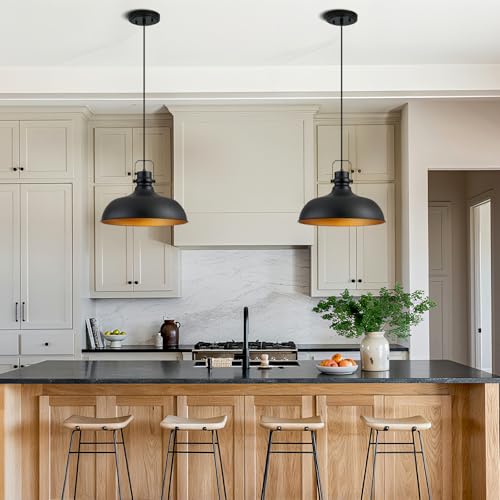 Image of Black Farmhouse Pendant Lights for Kitchen Island 16 Inch