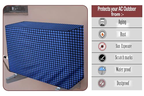 Image of The Furnishing Tree 1.5 Ton Split AC Cover for Indoor and Outdoor Units Checkered Pattern Blue