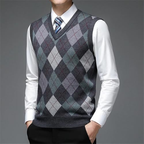 Men's Argyle Knit Sweater Vest V-Neck Sleeveless Pullover Casual Autumn Fashion Diamond Pattern Waistcoat4