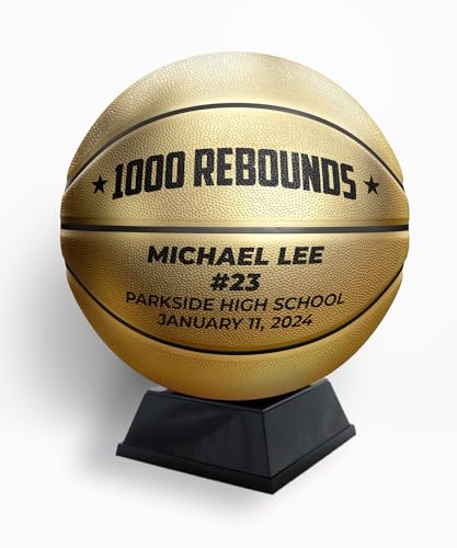 1000 REBOUNDS Custom Metallic Gold Basketball with Display Stand |