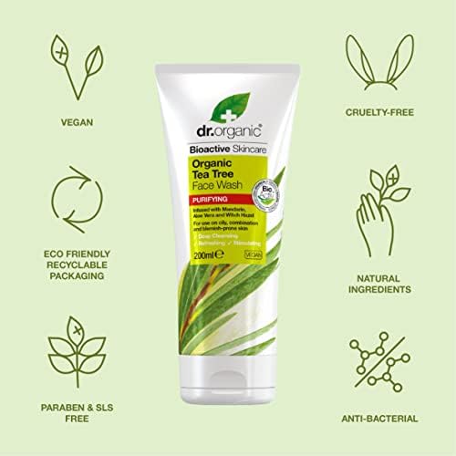 Dr Organic, Organic Tea Tree Face Wash , Natural , Vegan , Cruelty Free , Paraben & SLS Free , 200ml