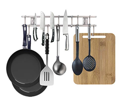 18 Inch Stainless Steel Magnetic Knife Strip，with 8 Removable Square Hooks，Multi-use as Knife