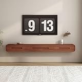 UQACHG Mensola Tv Sospesa, Supporto Tv Sospeso In Legno Massello Con Anta E 2 Cassetti, Centro Di Intrattenimento, Console Multimediale Montata A Parete Con Fori Pe,Brown-160 * 24 * 20cm