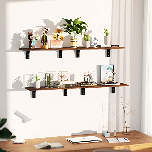 Upsimples Floating Shelves For Wall Décor Storage, Wall Mounted Shelves Set Of 5, Sturdy Wood Floating Shelves With Metal Brackets For Bedroom, Living Room, Bathroom, Over Toilet, Kitchen, Dark Brown #TOP5