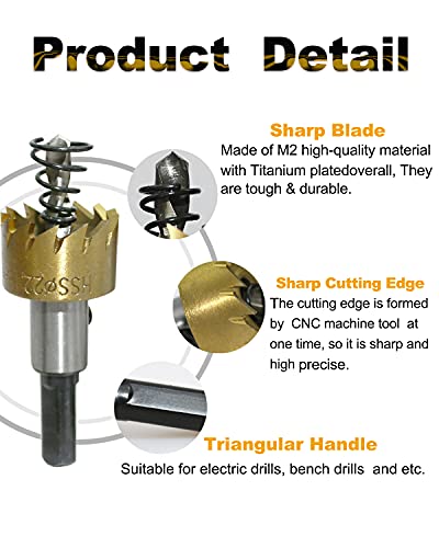 Image of ZIBUYU� Hole Saw Drill Bit Set High Speed HSS Hole Drilling Tools for Metal Sheet Wood Piece Stainless Steel Metal Alloy Piece Plastic 16mm /18mm /20mm /25mm /30mm (Gold) - 5 Pcs
