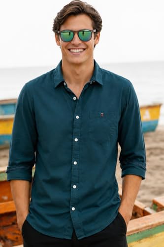 Image of Louis Philippe Men's Cotton Slim Fit Over Dyed Color Depth Comfortable and Durable Soft Handfeel Full Sleeve Solid Casual Shirt