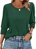 Plus Size Winter Clothes for Women Blouses Fall Fashion 2026 Christmas Thanksgiving Shirts 3/4 Length Sleeve Womens Tops Tunics for Leggings Green XL