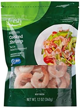 Fresh Brand – Cooked Medium Peeled & Deveined Tail On Shrimp (41-50 Count/Pound), 12 oz (Frozen), Responsibly Sourced, Phosphate Free