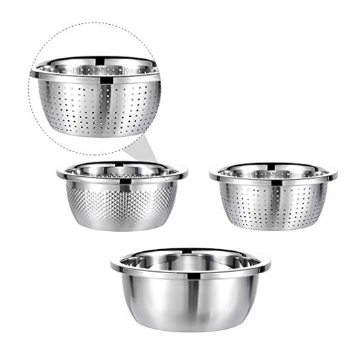 Cesto de escorredor de cozinha com 3 peças DOITOOL de aço inoxidável, tigela de drenagem de vegetais