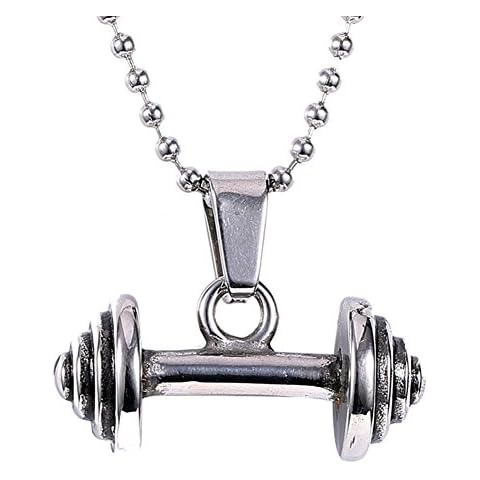 Mokiss Dumbbell Barbell Weight Fitness 316L Stainless Steel Charm 24" Chain Pendant Necklace Cover