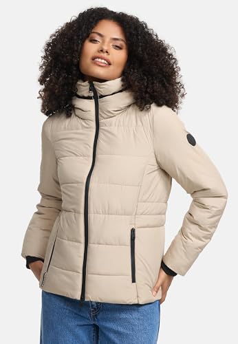 MARIKOO Basic Damen Steppjacke kurz mit Kapuze Radaa 16 Taupe Grey Gr. L