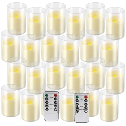Image of 24-Pack 1.65 inchx2.36 inch Flameless Small LED Tea Lamp Candles - 3D Realistic Flame,Ivory Flickering Warm Light Battery-Powered with Remote Control and Timer for Home, Weddings & Parties.