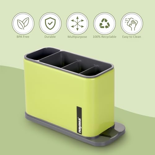 Image of Nayasa Tobler Multi-Purpose Compact Desk Storage Organizer | Stationary Box for Case Pen Pencil Holder | Cosmetics & Make Up Organizer | Neon Green