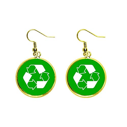 Pendientes de gota dorados joyería mujer con cuadrado de reciclaje verde