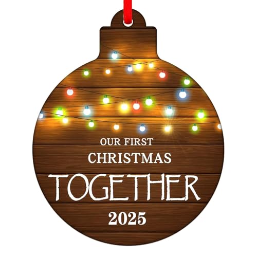 SICOHOME Our First Christmas Together Ornament 2025, 3" Rustic 1st Married Ornament, Xmas Gifts for Couples Newlywed Engaged Ornaments for Christmas Tree Decorations