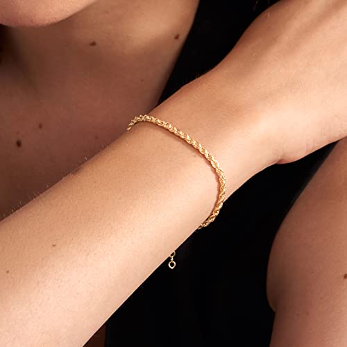 Gelin Rope Bracelet in 14K Solid Gold | Diamond-Cut Braided Rope Chain | 14k Gold Bracelet Stack for Women | 14k Real Gold Jewelry, 6-7 inch, Adjustable2