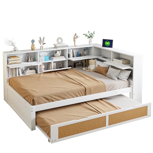 Goldicoo Cama de día extensible 90 x 190 cm, madera, con cama nido de 90 x 190 cm y cajones, sofá cama, cama infantil, cama individual